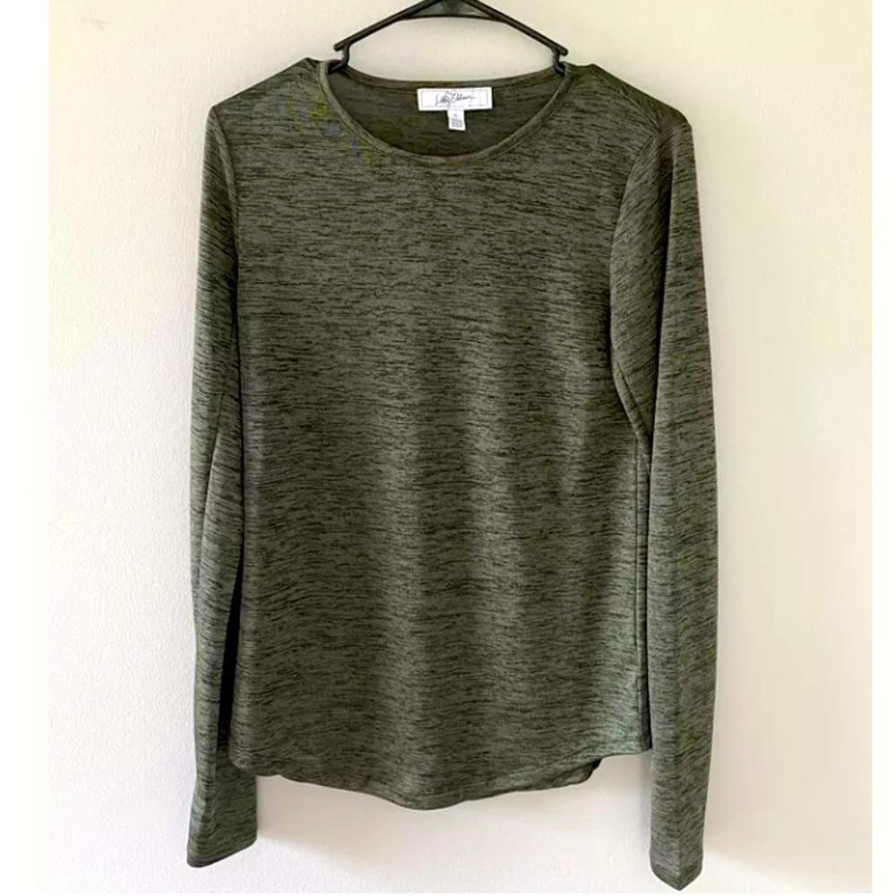 Libby Edelman Green Soft Stretch Semi Sheer Long Sleeve Shirt Top Juniors Small